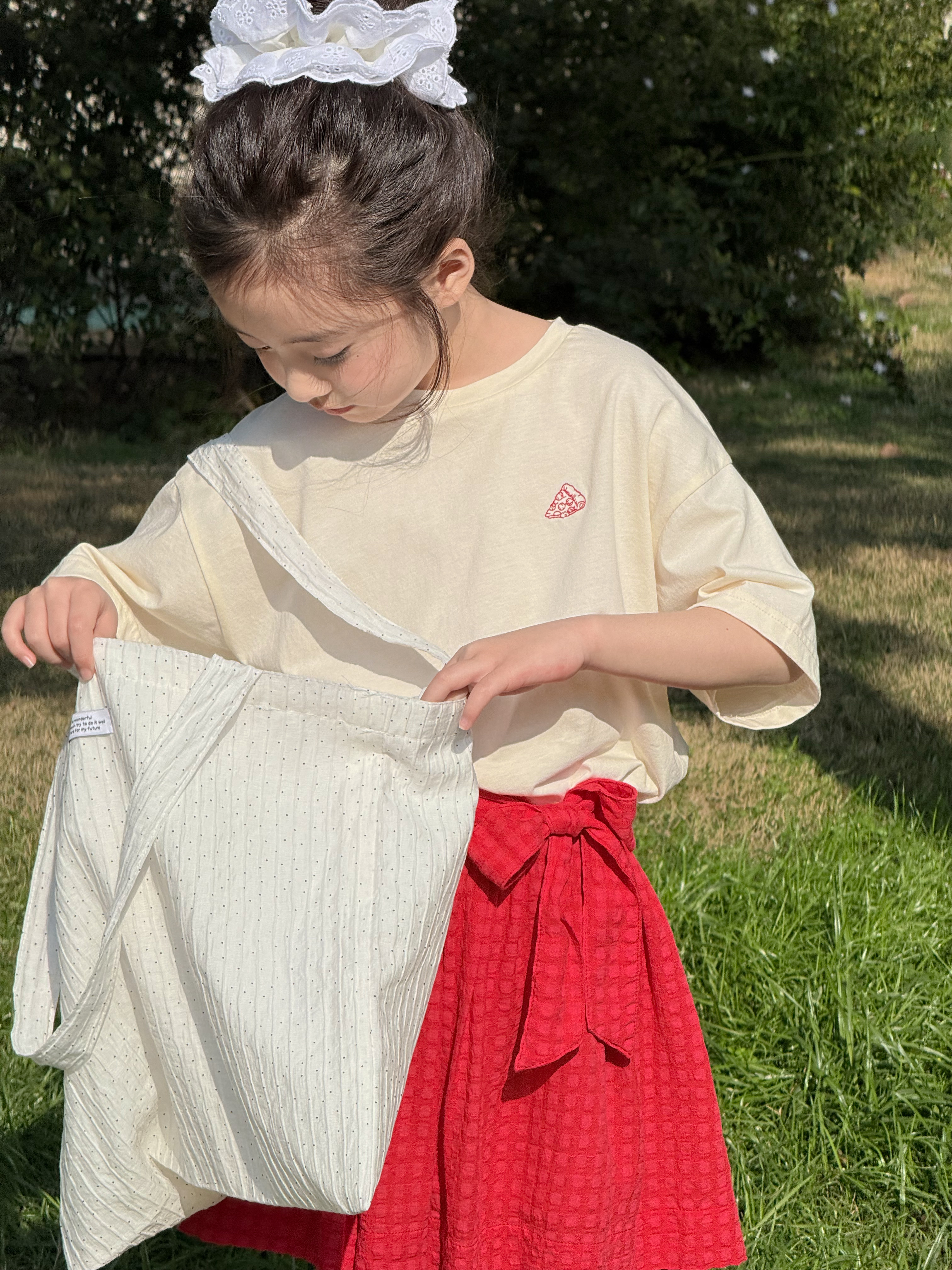 Irene's Closet 미니어처 피자 감자튀김 자수 순면 루즈핏 반팔 티셔츠 유아 주니어 여름