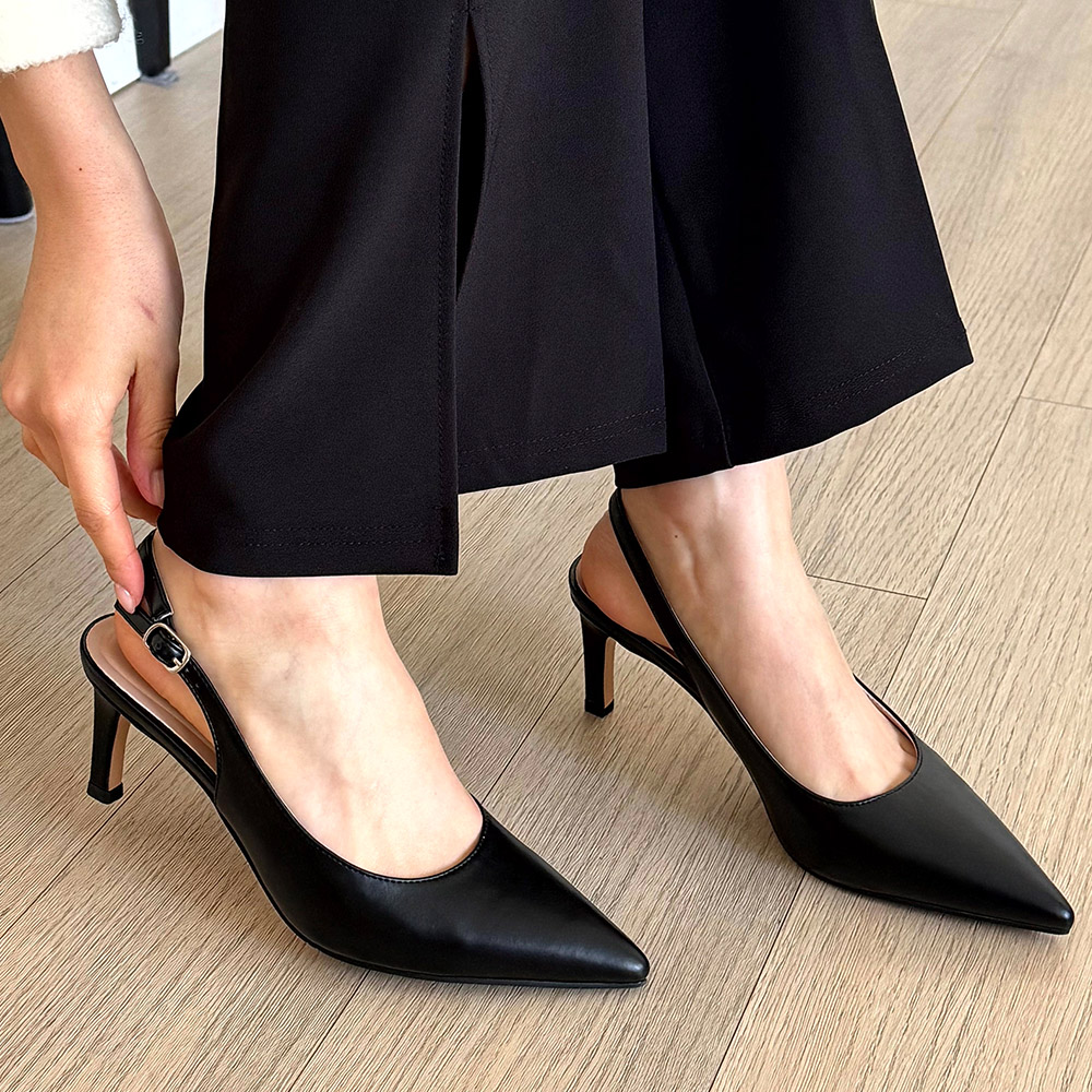 스틸레토 발편한 슬링백 슈즈 봄 구두 미들힐 펌프스