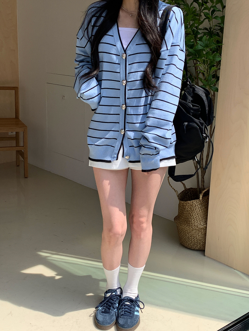 [제니룩💙] 오션 스트라이프 오버핏 가디건 상세 이미지 20