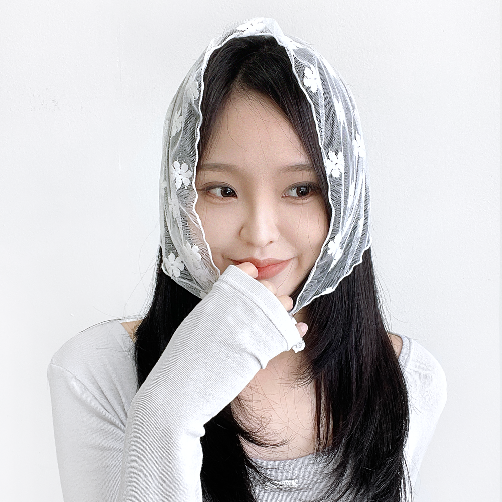 데이지 꽃 레이스 망사 헤어커치프 여성 여름 삼각 스카프 두건
