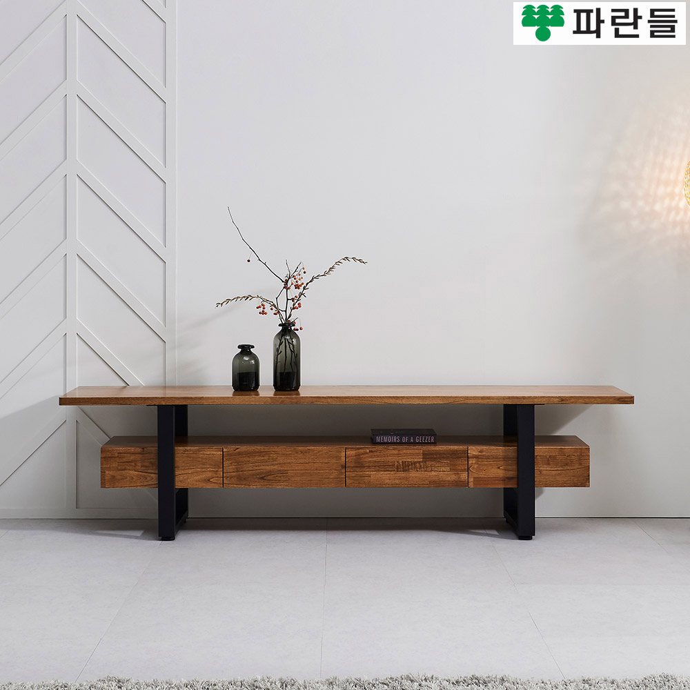 파란들가구 30T참죽원목 스틸다리 2100 투서랍 원목거실장 월넛 - 메인 이미지