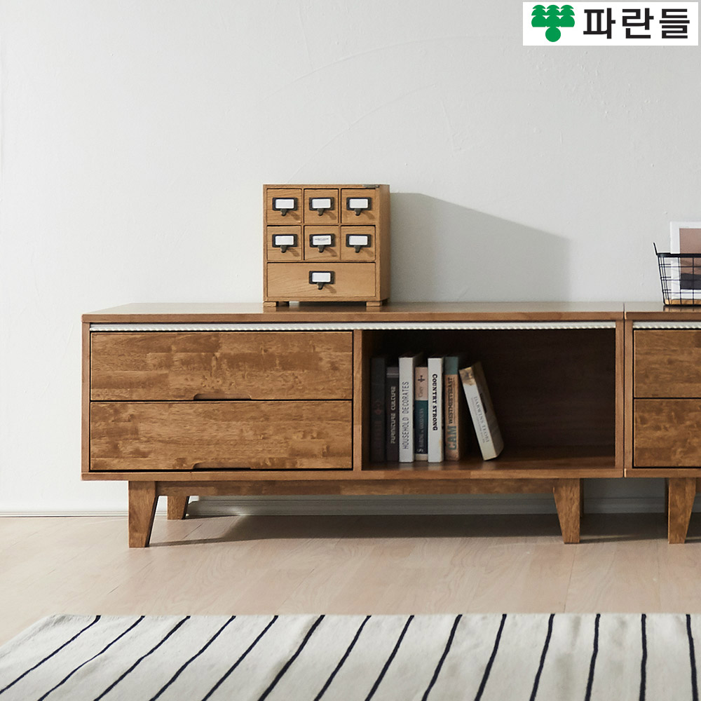 파란들가구 고무나무원목 한줄화이트 1200 비디오 원목거실장 - 메인 이미지