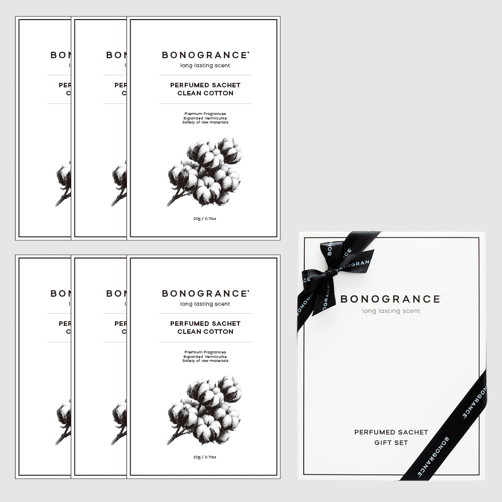 (선물용 세트) 보노그란스 옷장 샤쉐 방향제 탈취제 냄새제거 6개입(총120g) 클린코튼