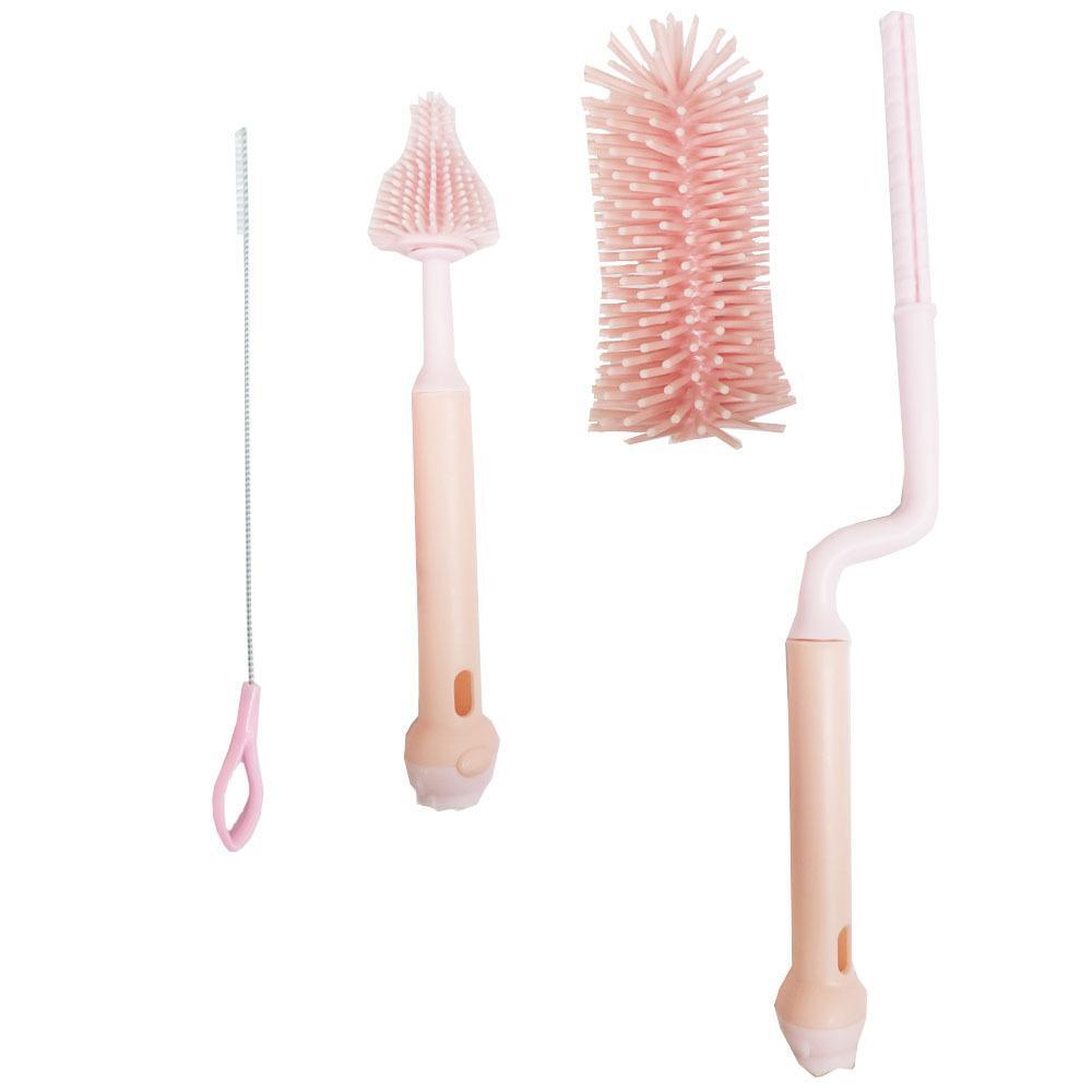 텀블러 세척 실리콘 브러쉬 세트 빨대세척솔 포함 위생적인 젖병솔 핑크색 물병솔