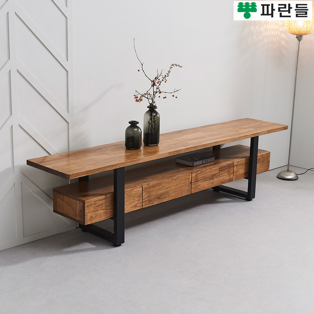 파란들가구 30T참죽원목 스틸다리 1500 투서랍 원목거실장 월넛