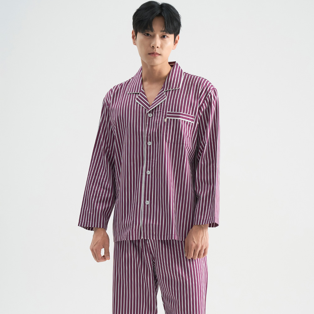 와인ST 남성 긴팔 새틴 면 잠옷 홈웨어 파자마 세트 - 상품 이미지