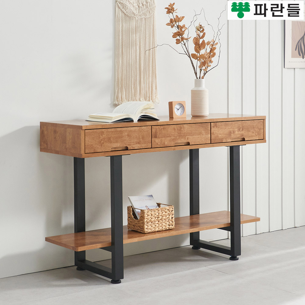 파란들가구 고무나무원목 선반 30T 3서랍 1200 높은원목거실장