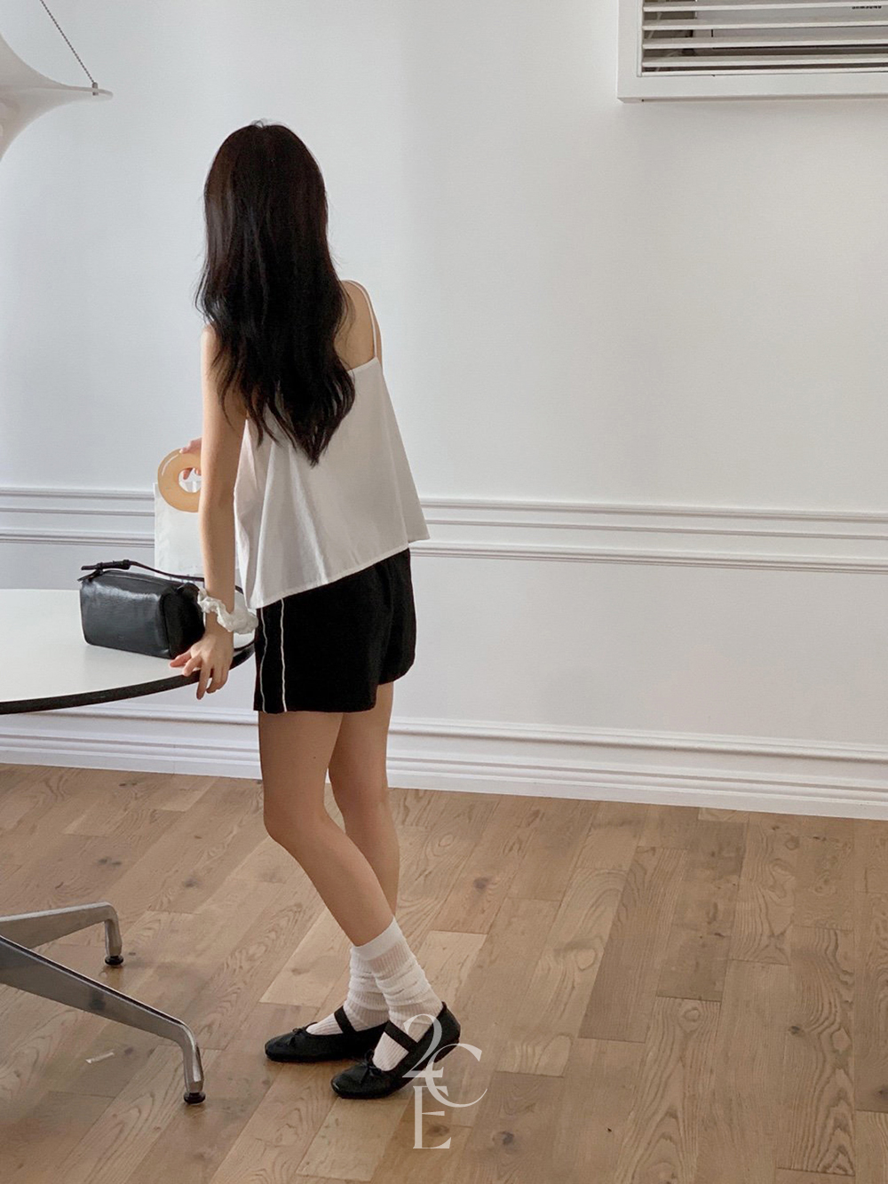 클로디 나일론 숏 밴딩 팬츠 (4color) 3부 여름 삥줄 배색 반바지 - 상세 이미지 5