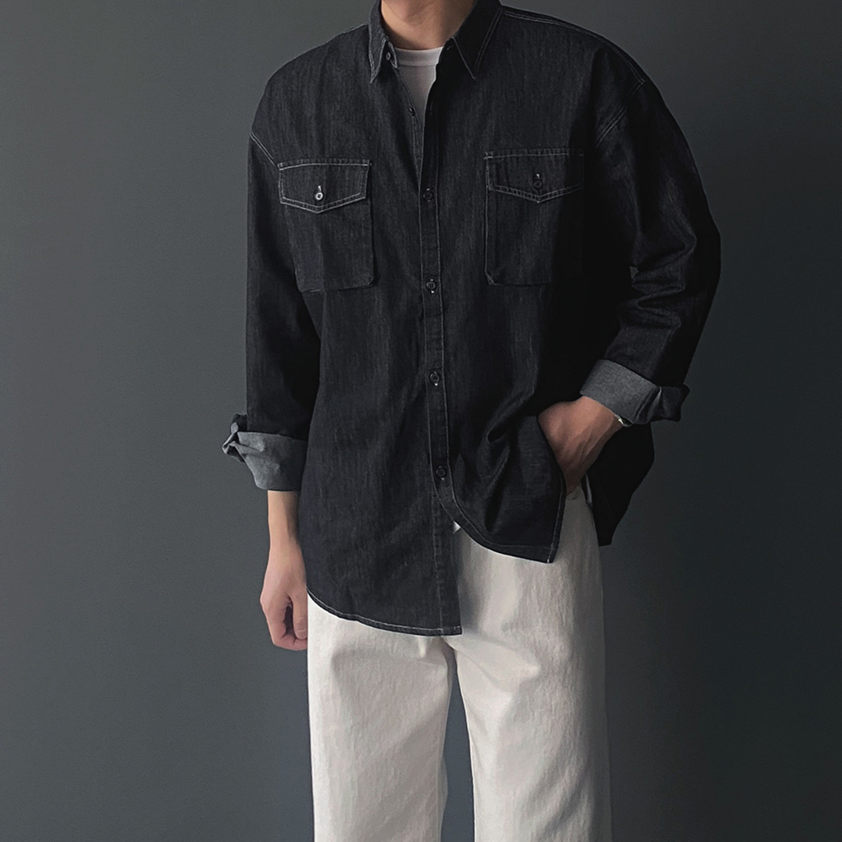 남자청남방 남자데님셔츠 오버핏셔츠 - 상품 이미지