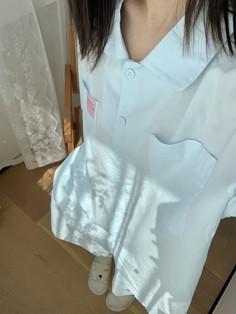핑크 라벨 반팔 잠옷 세트 60수 워싱면 순면 파자마 홈웨어 - 상세 이미지 2