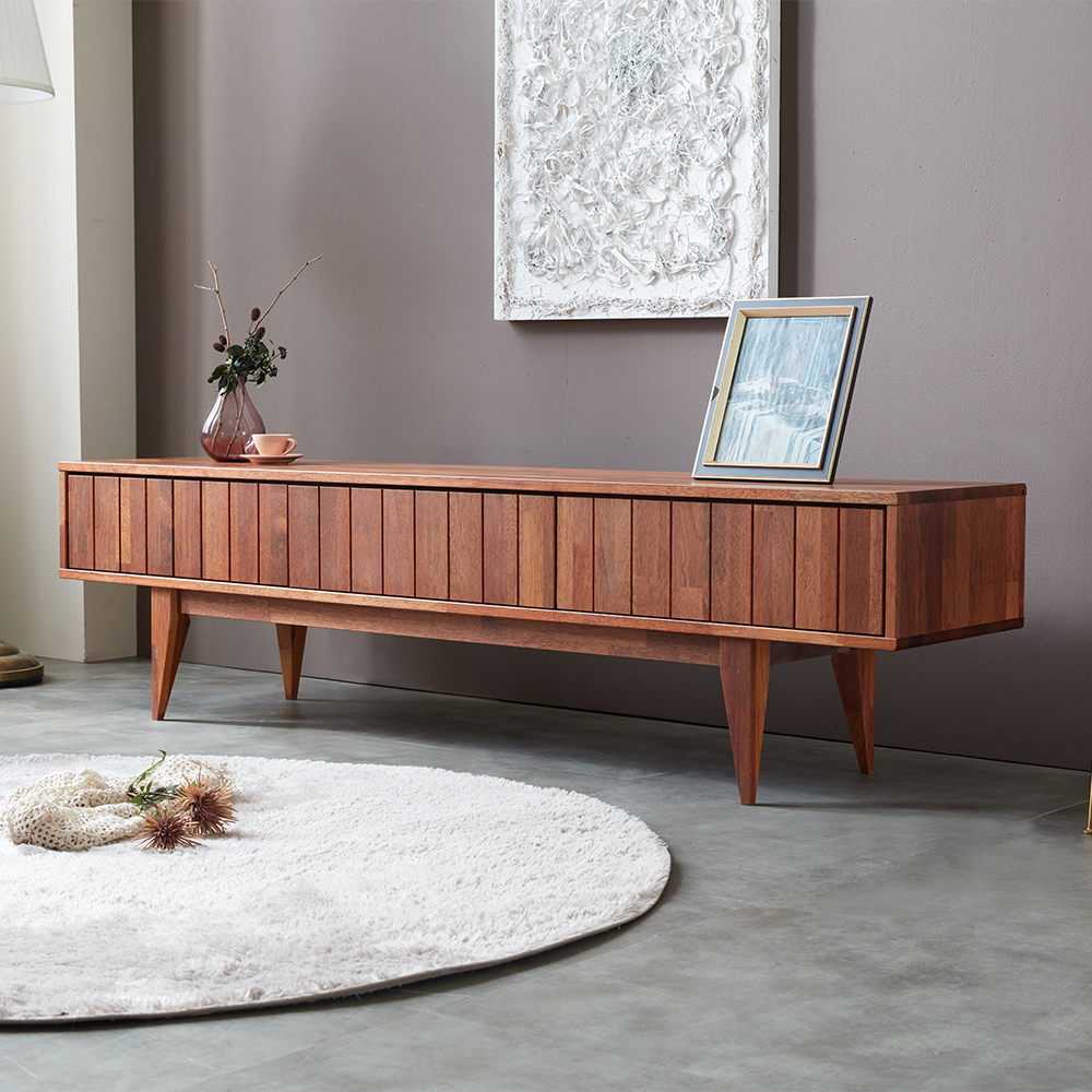 멜리아 북유럽 낮은 원목 거실장 TV다이 받침대 티비장 2400mm, 멀바우