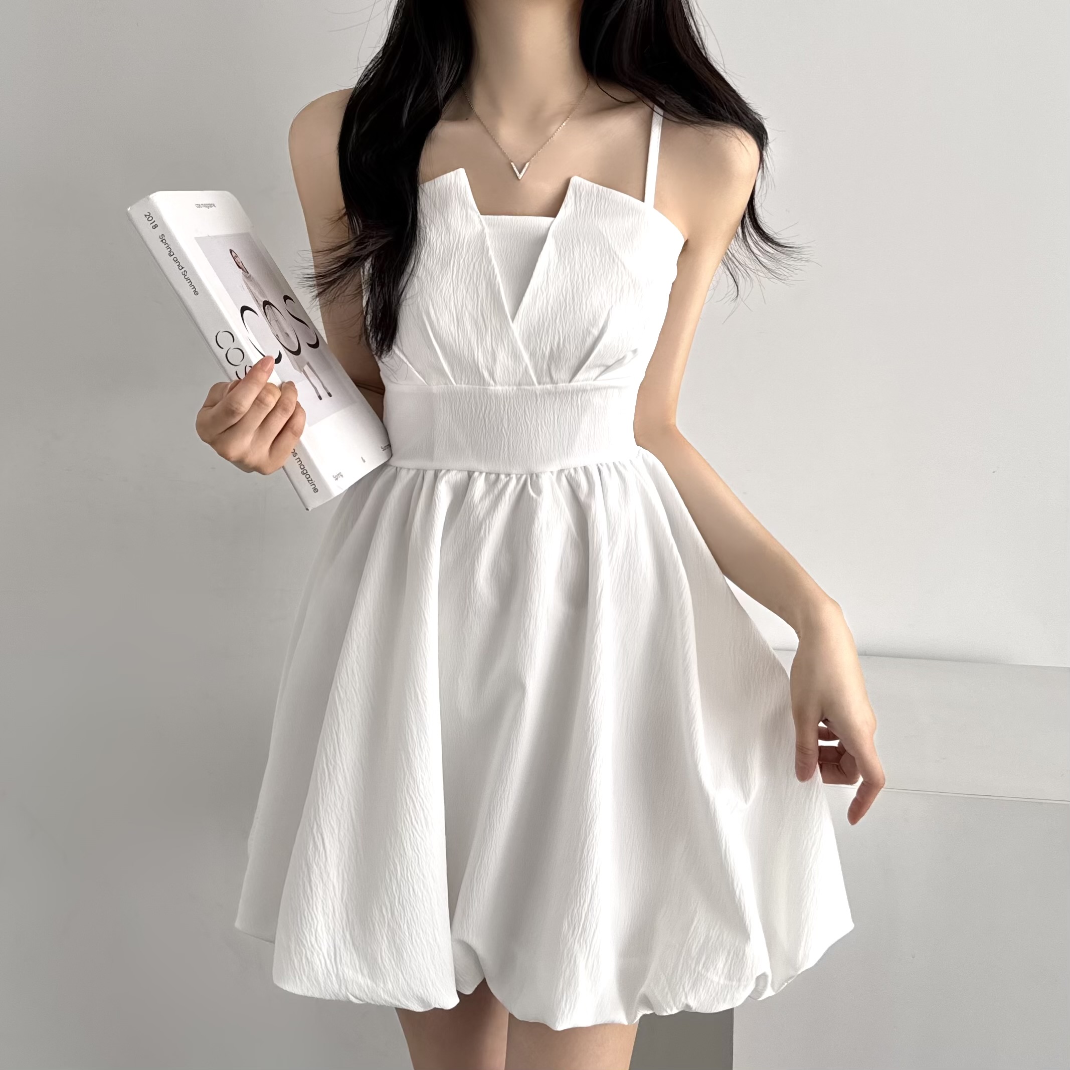 여름 휴양지 원피스 쉬폰 뷔스티에 레이어드 원피스 미니, 아이보리, FREE(One size) - 상품 이미지
