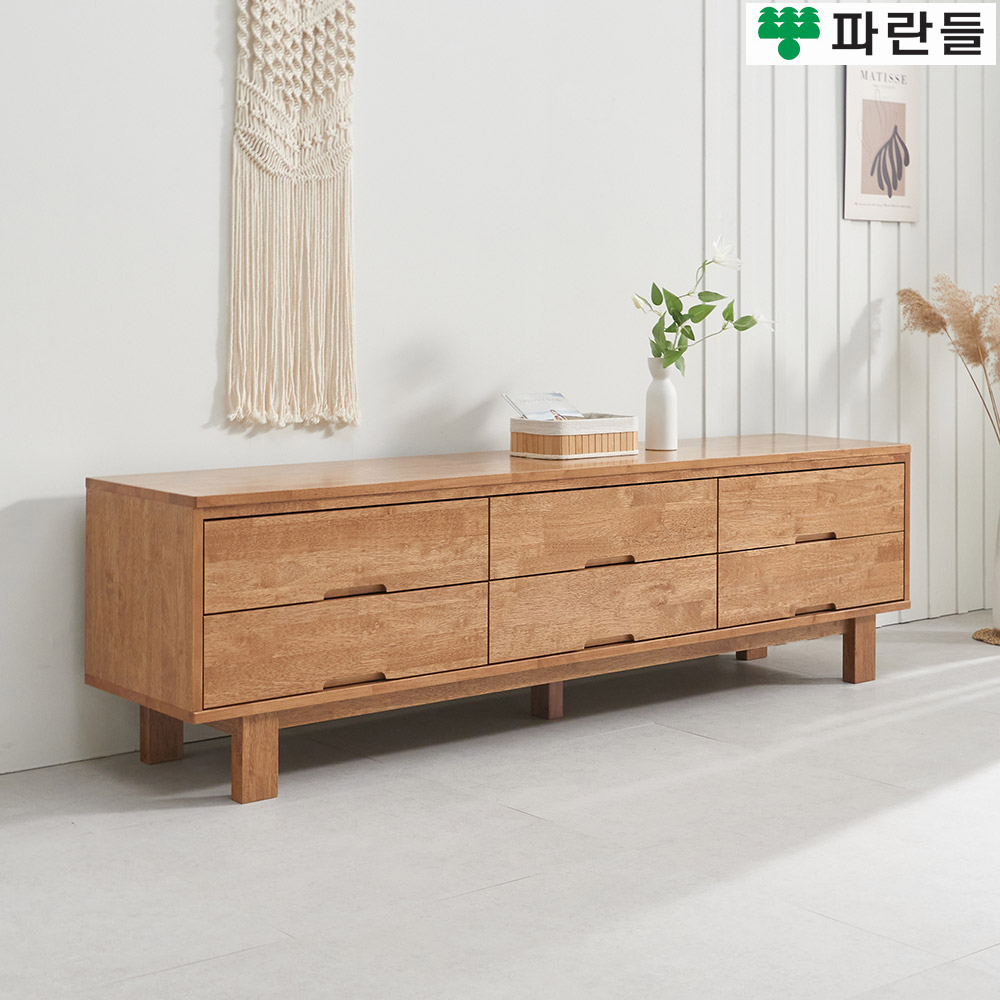 파란들가구 고무나무원목 3칸2단 1800 원목거실장 거실수납장