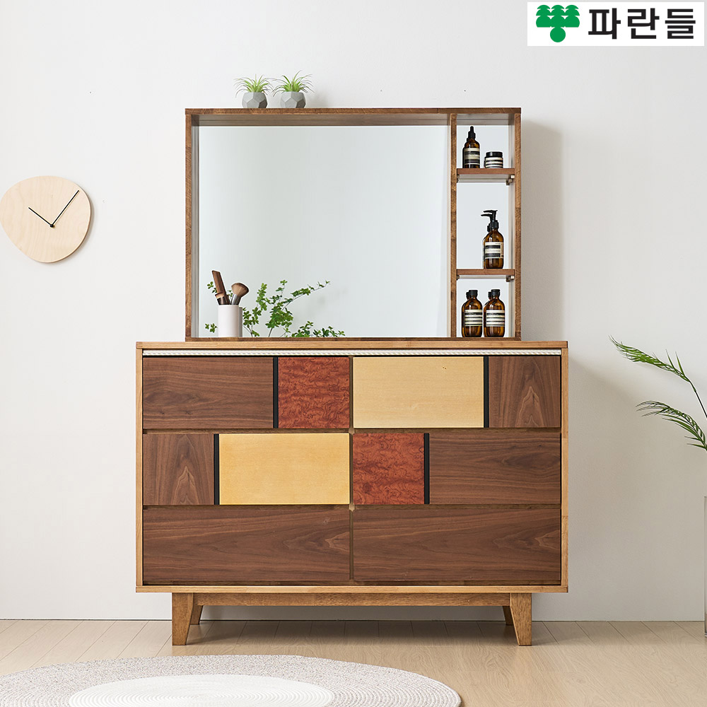 파란들가구 몬드리아형 고무나무원목 1200 서랍화장대세트 - 메인 이미지