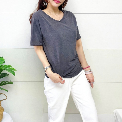 (국산면원단/국내자체생산) T1029 브이넥 실켓 기본 반팔 티셔츠 20대30대여성의류 - 상세 이미지 2