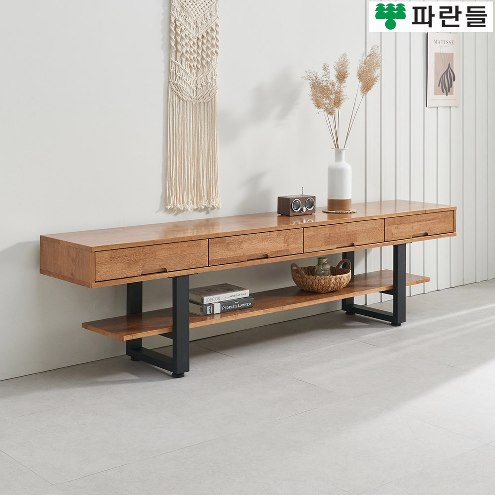 파란들가구 고무나무원목 선반 30T 4서랍 2100 원목거실장