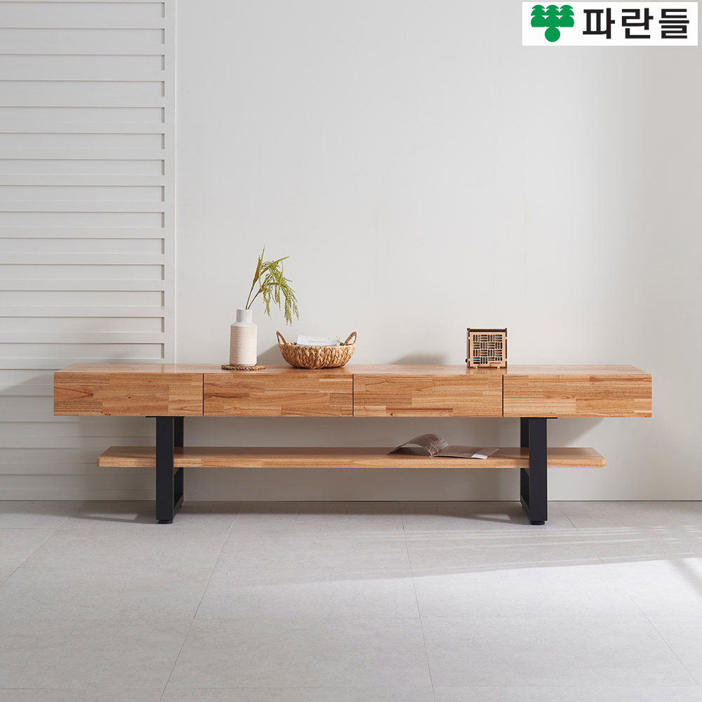 파란들가구 선반 30T참죽원목 스틸다리 2100 원목거실장 네츄럴