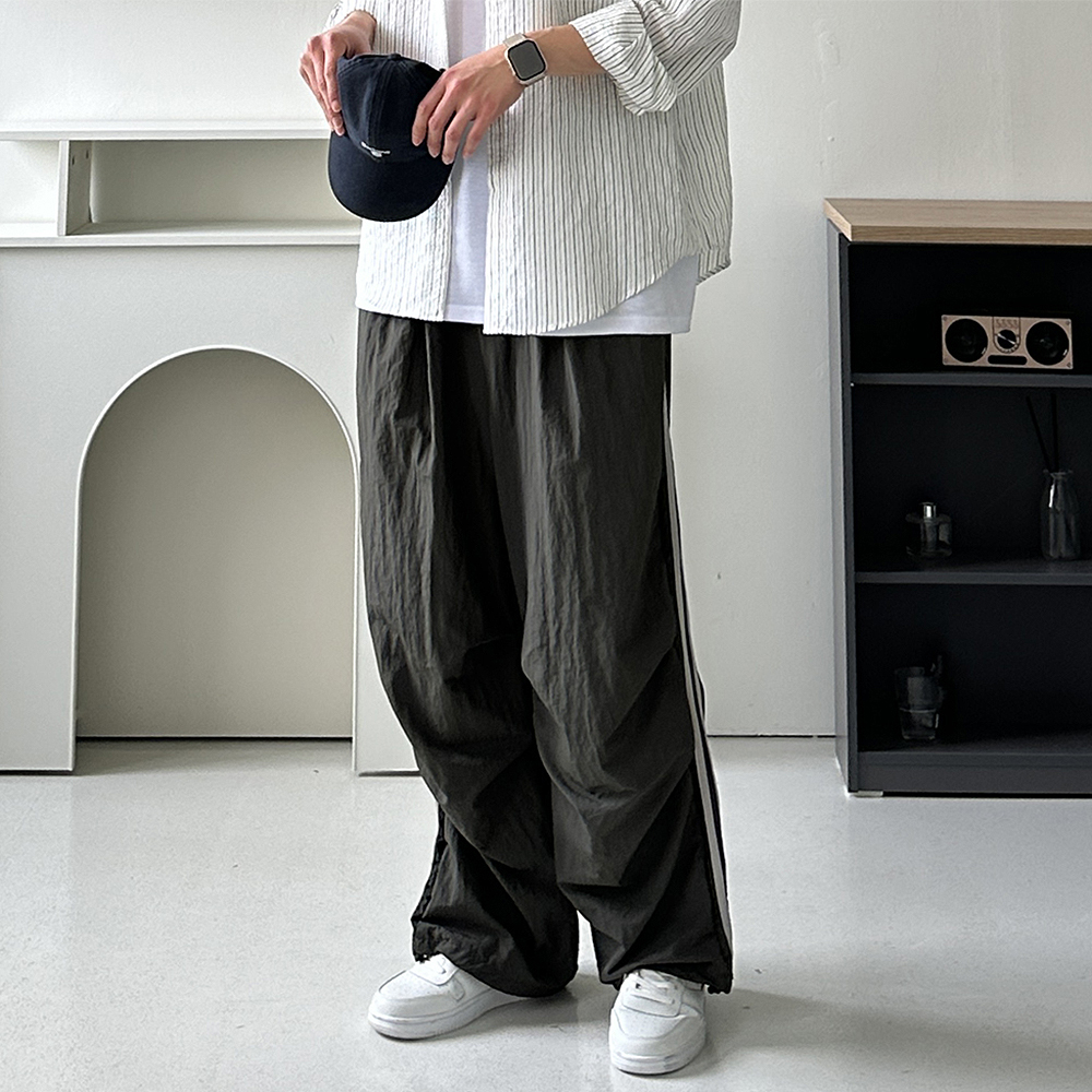 남자 와이드팬츠 밴딩 나일론 바지 커플바지 트랙 팬츠 - 상품 이미지