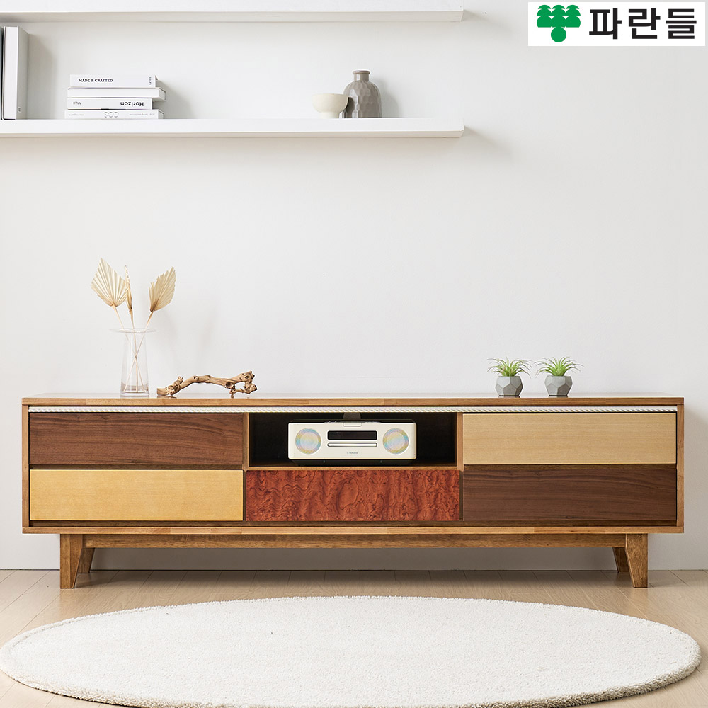 파란들가구 몬드리아형 고무나무원목 1800 비디오 원목거실장