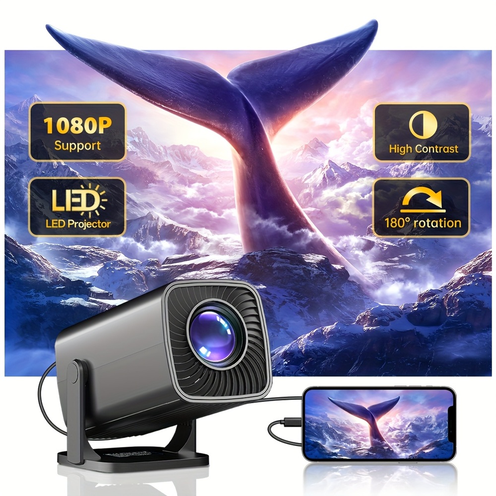 풀HD 슈퍼 스마트 4K 휴대용 빔 프로젝터 180도 회전 고휘도 - 상품 이미지