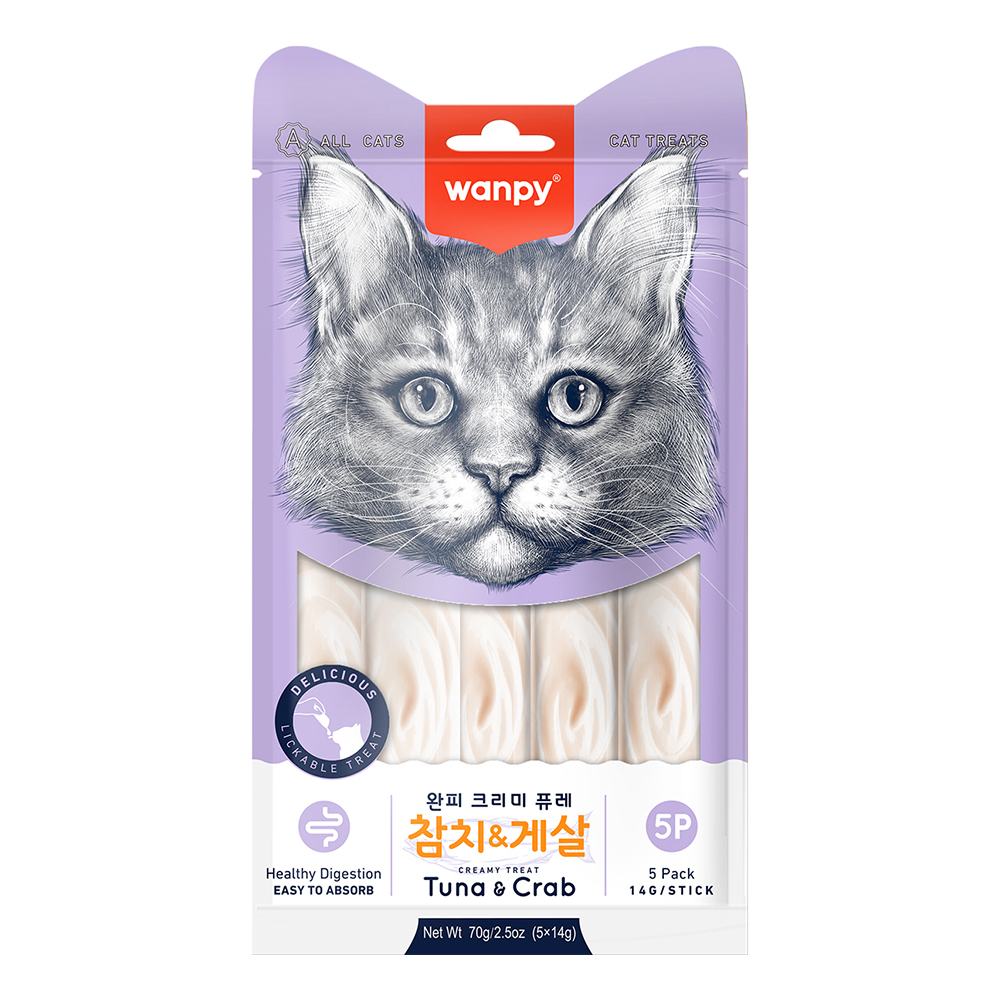 완피 크리미 퓨레 고양이 츄르 참치+게살, 14g, 5개 - 메인 이미지