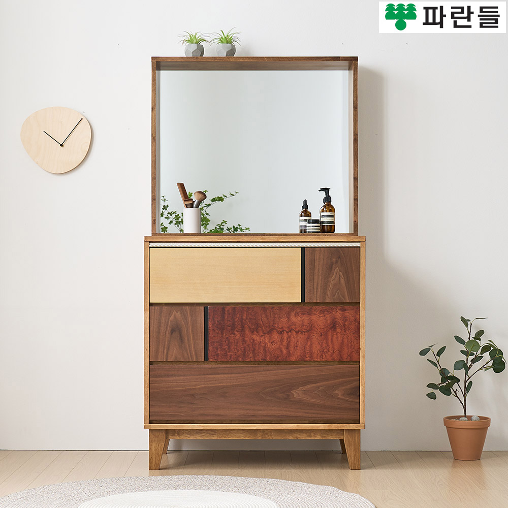 파란들가구 몬드리아형 고무나무원목 800 서랍화장대세트 - 메인 이미지