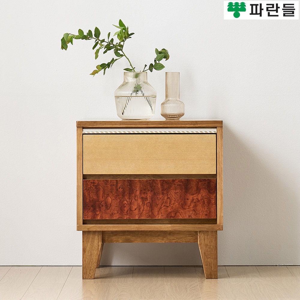 파란들가구 몬드리아형 고무나무원목 450 원목협탁 2단서랍장 - 메인 이미지