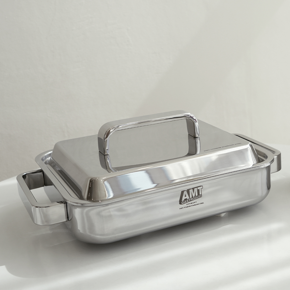 AMT 프로 사각 그리들 팬 316Ti 스텐 통5중 뚜껑 포함(유광)