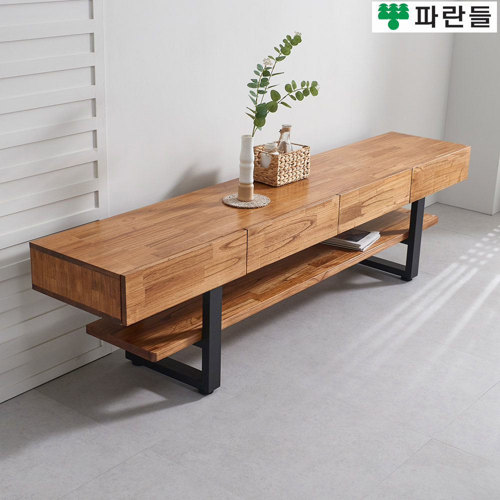 파란들가구 선반 30T참죽원목 스틸다리 2100 원목거실장 월넛 - 상세 이미지 2