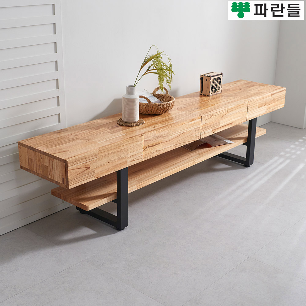 파란들가구 선반 30T참죽원목 스틸다리 2100 원목거실장 네츄럴 - 상세 이미지 2