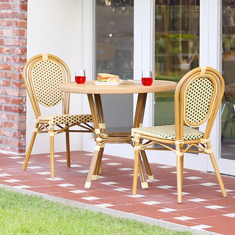 (2인세트)루시아 야외용 카페테라스 레스토랑 라탄 의자 테이블 세트 내추럴 그린