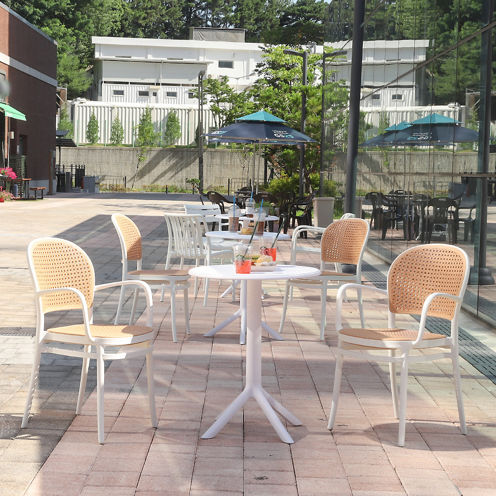 (2인세트)마엘 야외용 카페 테라스 정원 플라스틱 의자 테이블 세트 화이트
