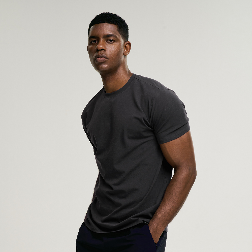 남자 프레시 코튼 머슬핏 기능성반팔 트레이닝복 짐웨어 러닝복 헬스복 반팔 차콜