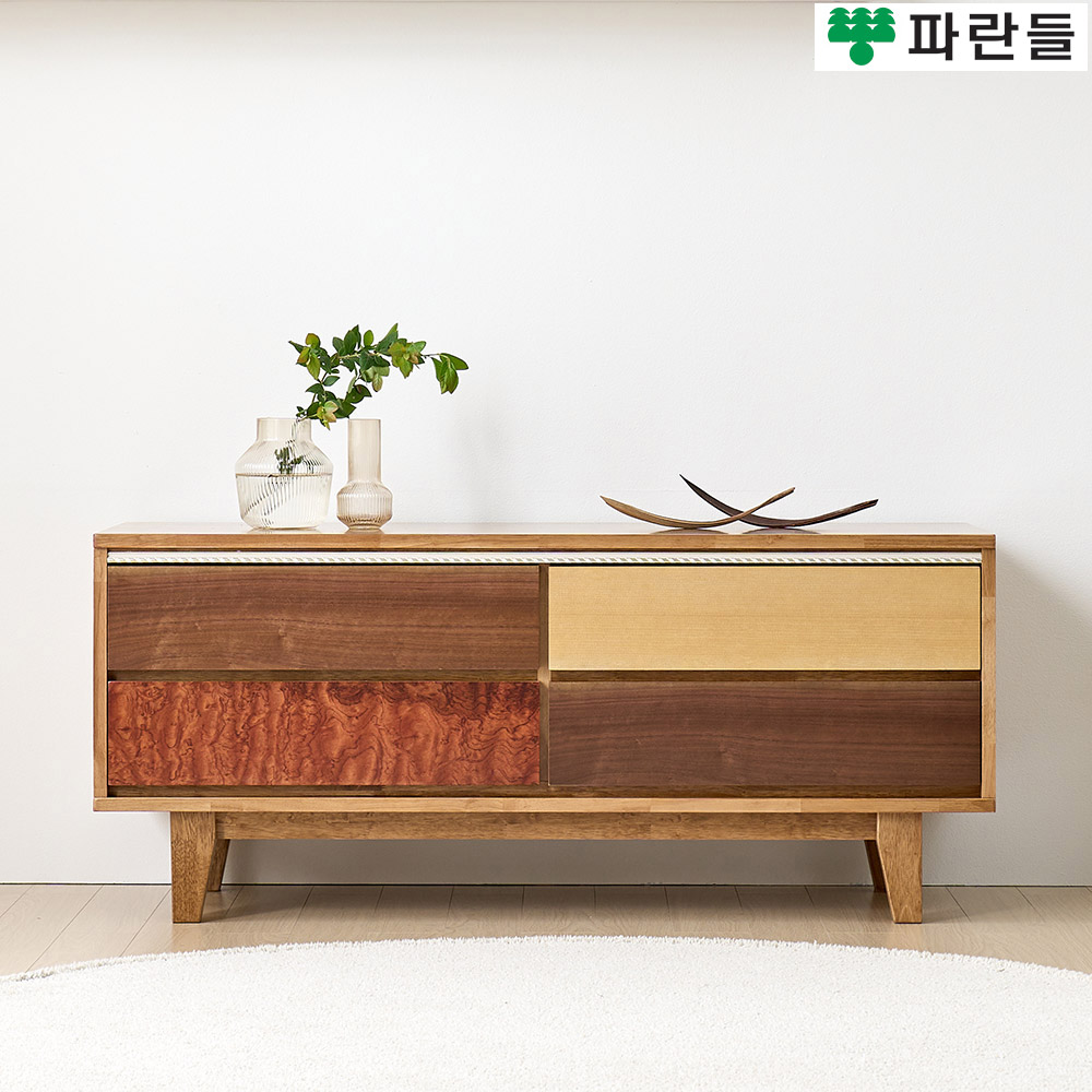 파란들가구 몬드리아형 고무나무원목 1200 서랍 원목거실장 - 메인 이미지