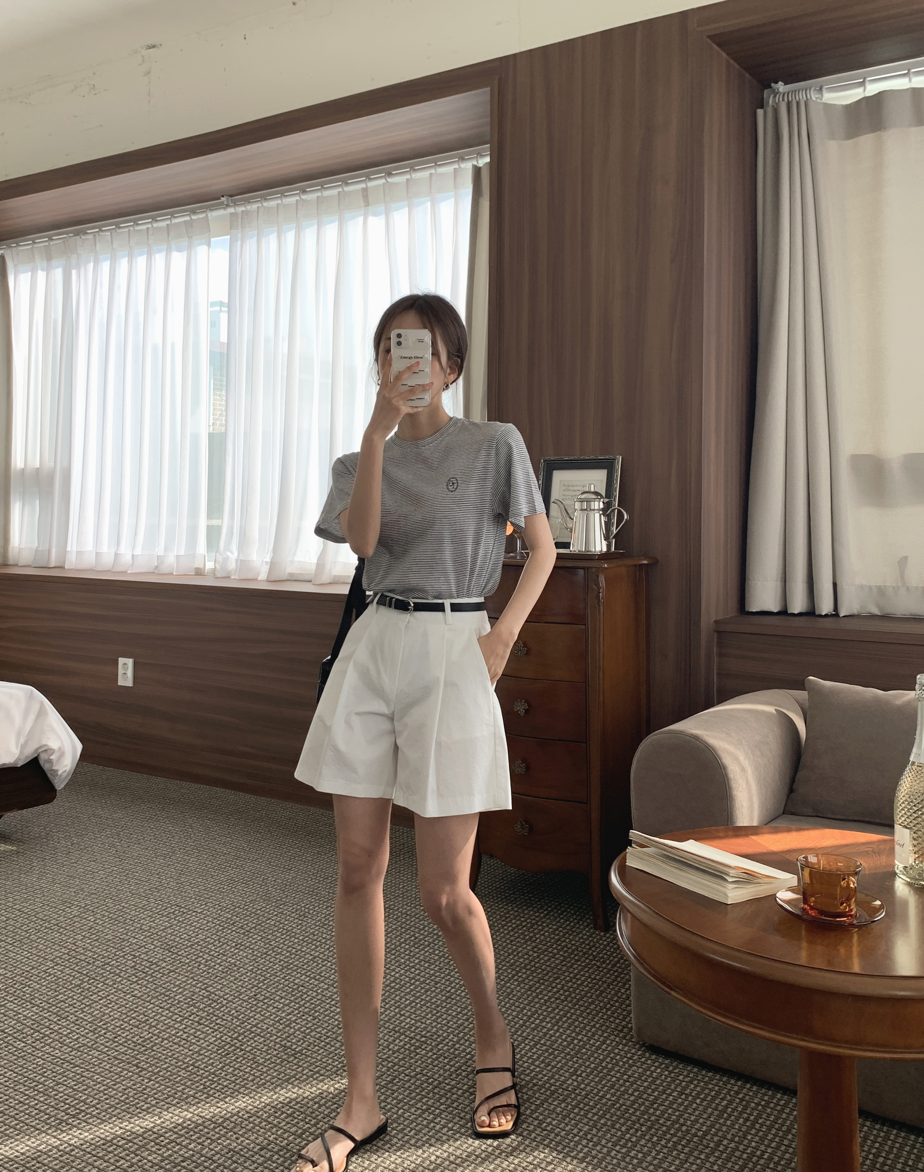 레피 하이웨스트 여성 반바지 면 여자여름바지 썸머반바지 4부 슬랙스 화이트 버뮤다팬츠 - 상세 이미지 4