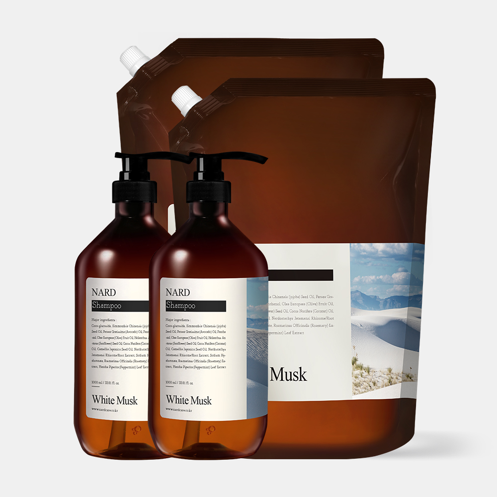 [본품＆리필 4개 선택] 나드 대용량 퍼퓸드 샴푸 1L+2.1L 리필형 화이트머스크 트리,바디로션,바디워시