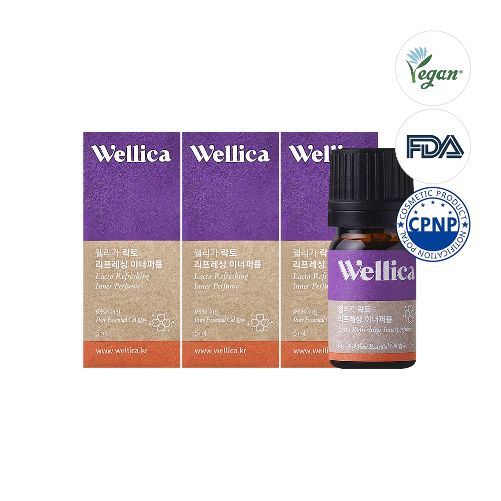 웰리카 비건 이너퍼퓸 천연오일 여성청결제 질냄새 Y존케어 생리 속옷 향수 5ml, 3개 - 상품 이미지