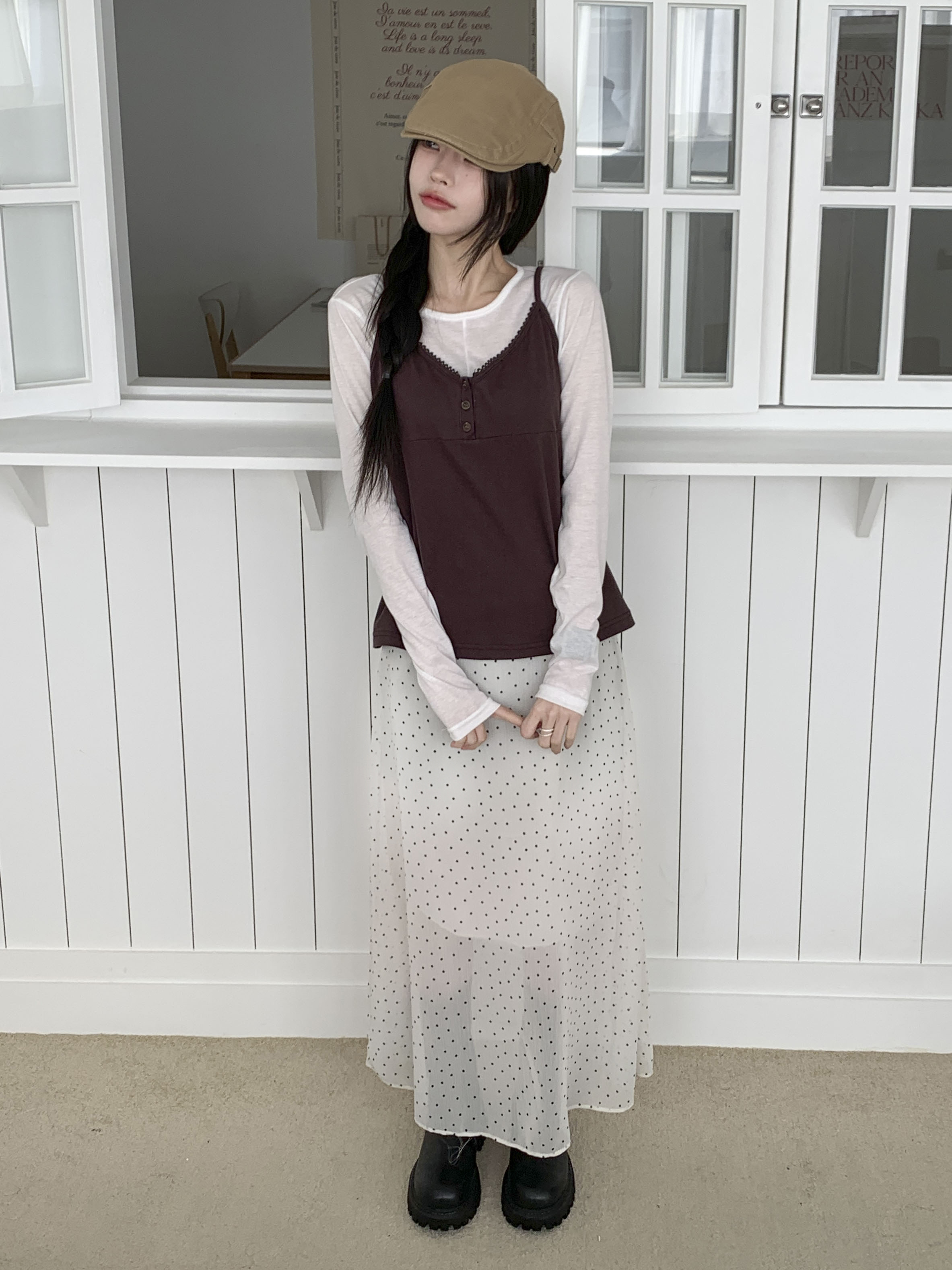 [빈티지] 실키 시스루 도트 롱 스커트 2color 상세 이미지 15