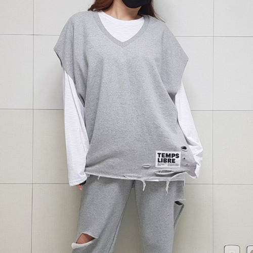 (국산면원단/국내자체생산) J4003 찢김 조끼 베스트 20대30대여성의류 - 상세 이미지 4