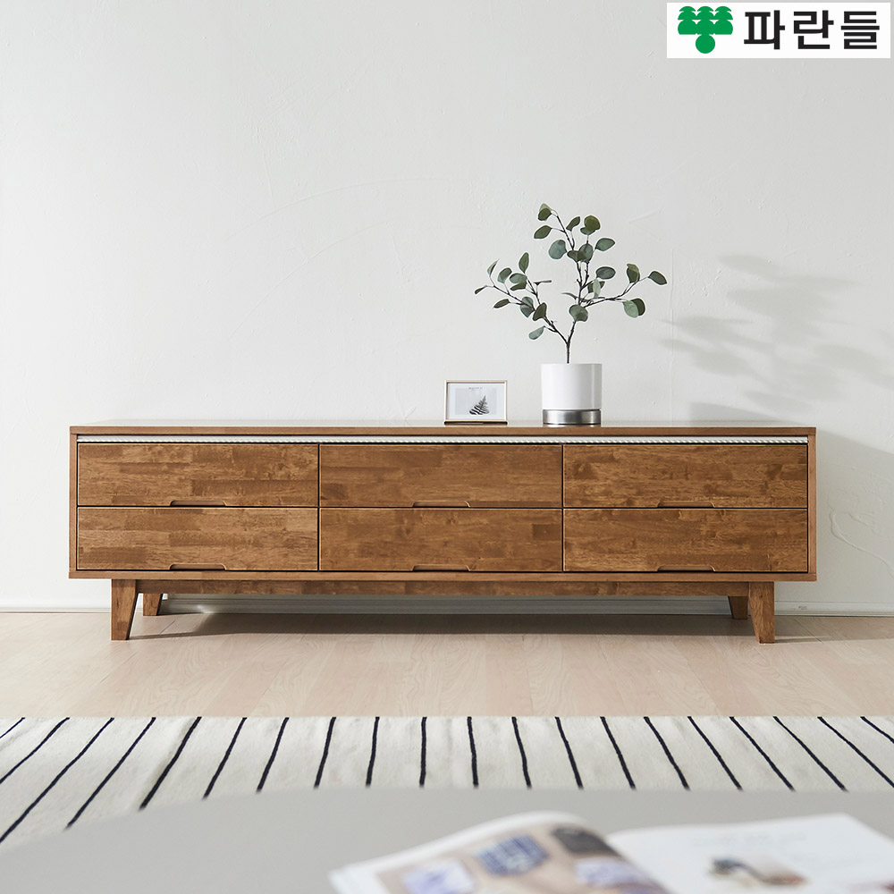 파란들가구 고무나무원목 한줄화이트 1800 서랍 TV원목거실장