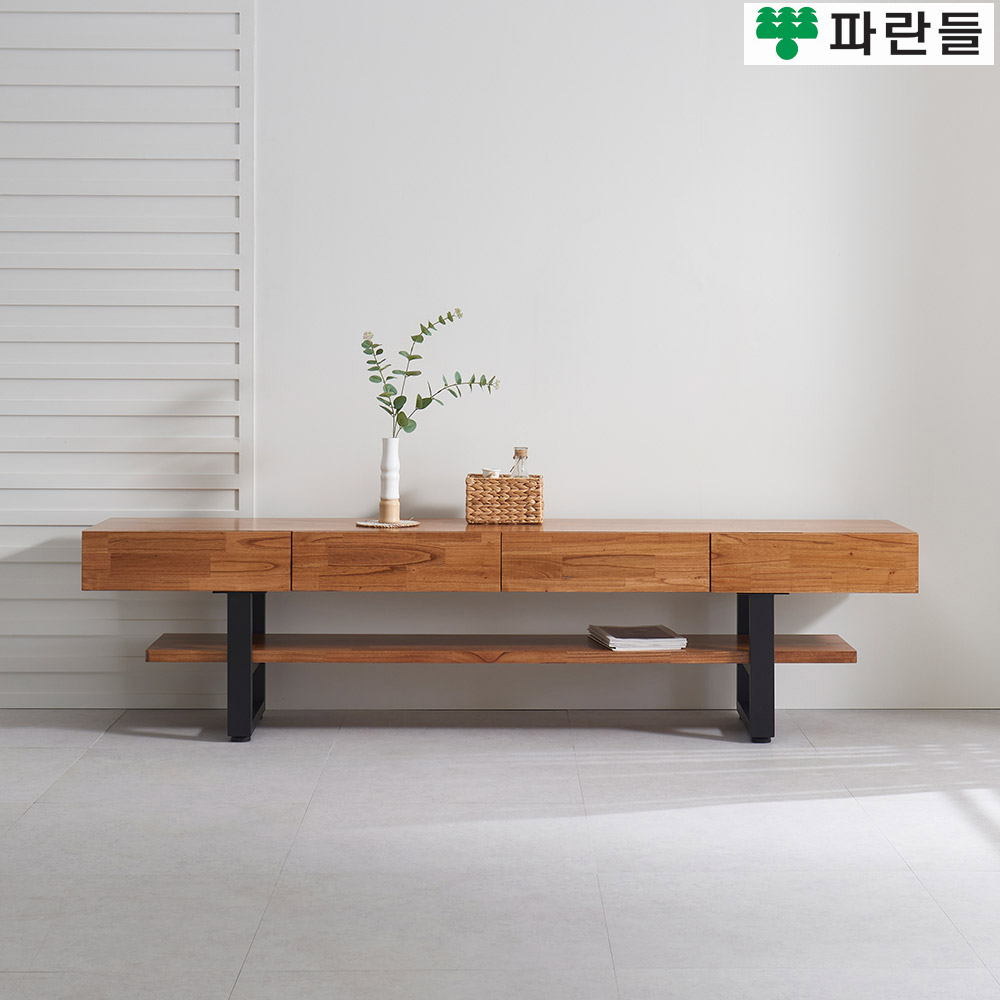 파란들가구 선반 30T참죽원목 스틸다리 2100 원목거실장 월넛 - 메인 이미지
