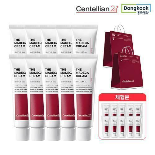 [특가구성] 동국제약 마데카 크림6 대용량 10개+체험분+쇼핑백 (50ml 10개+1ml 10매)