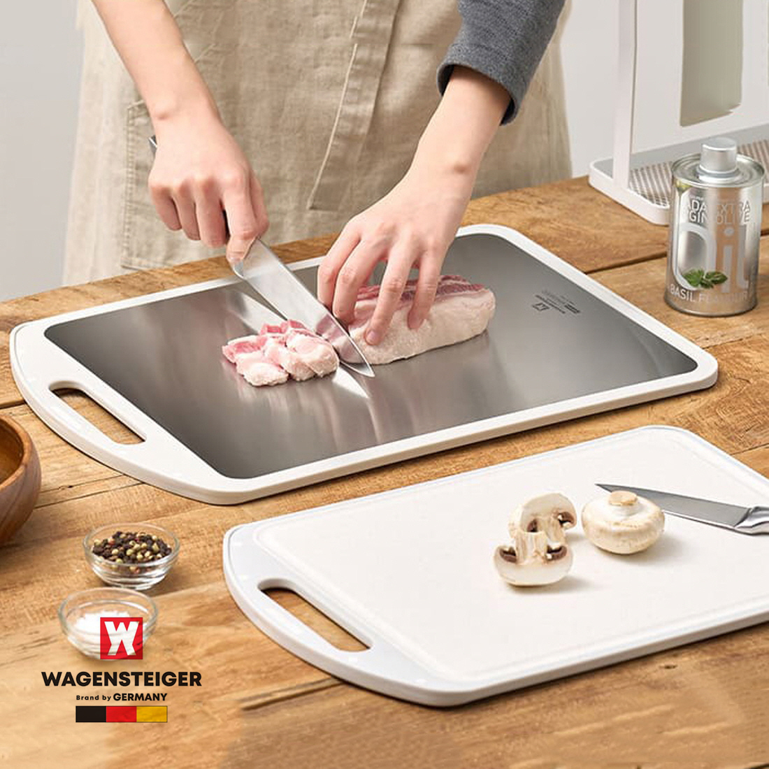 바겐슈타이거 양면도마 논슬립 스텐 주방도마 손잡이 스틸라이너 멀티도마 2size