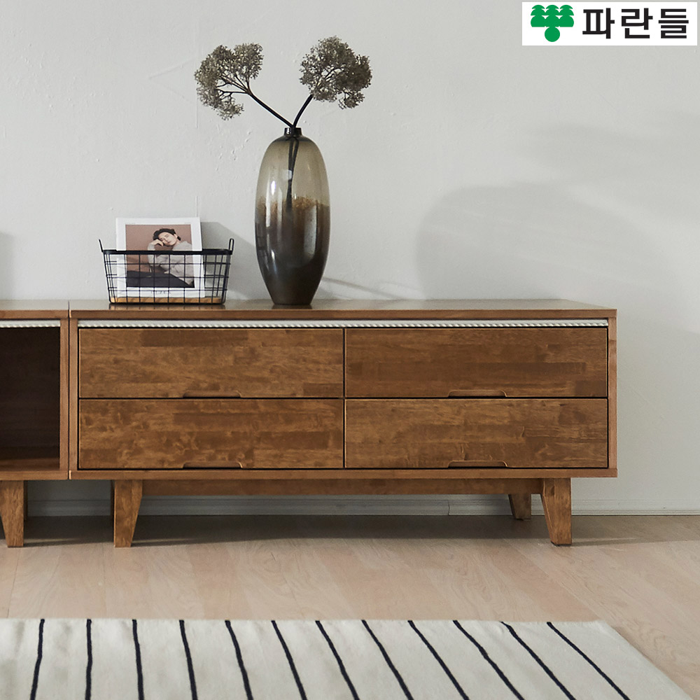 파란들가구 고무나무원목 한줄화이트 1200 서랍 원목거실장 - 메인 이미지