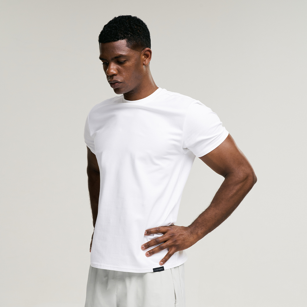 남자 프레시 코튼 머슬핏 기능성반팔 트레이닝복 짐웨어 러닝복 헬스복 반팔 화이트