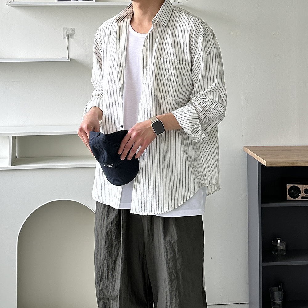 남자 와이셔츠 오버핏 스트라이프 여름 남방 남자 셔츠