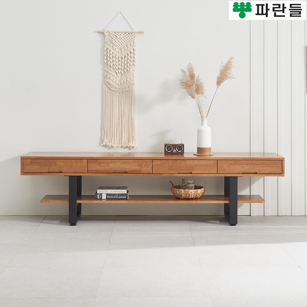파란들가구 고무나무원목 선반 30T 4서랍 2100 원목거실장