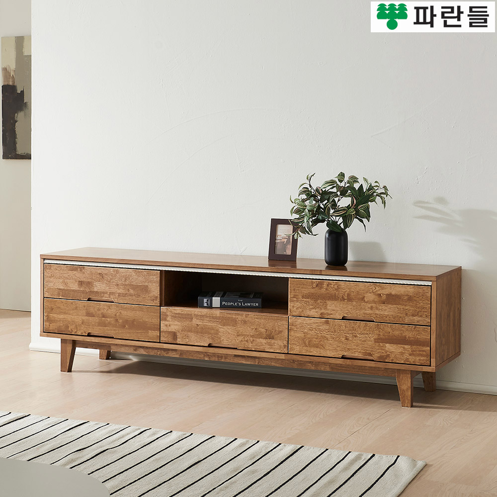 파란들가구 고무나무원목 한줄화이트 1800 비디오 원목거실장 - 메인 이미지
