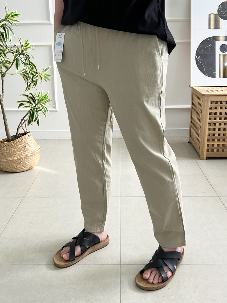 남자 여름바지 밴딩 스판 테이퍼드핏 마 린넨팬츠 - 상세 이미지 2