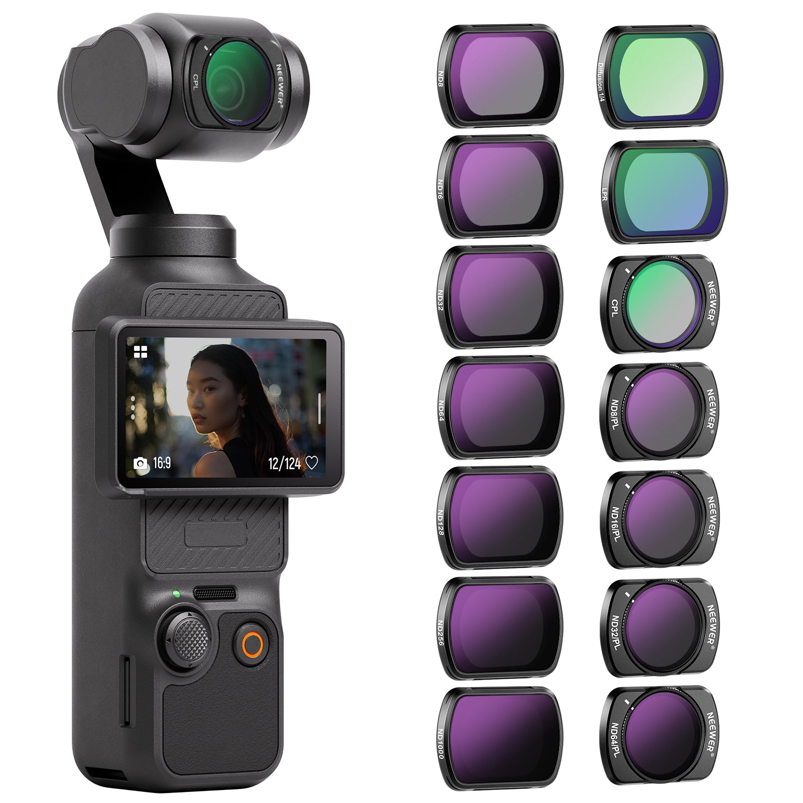 NEEWER 니워 FL-P10 DJI 오즈모 포켓3 전용 마그네틱 ND/CPL/효과 필터 14종 세트 - 상품 이미지